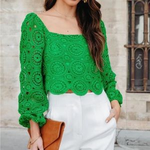 Vici Klarissa Crochet Scalloped Hem Top NWT